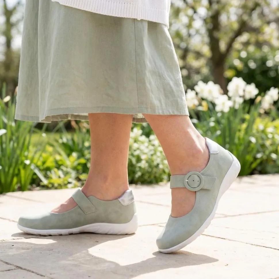 Casual Buckle Fasten Mary Janes - Sage