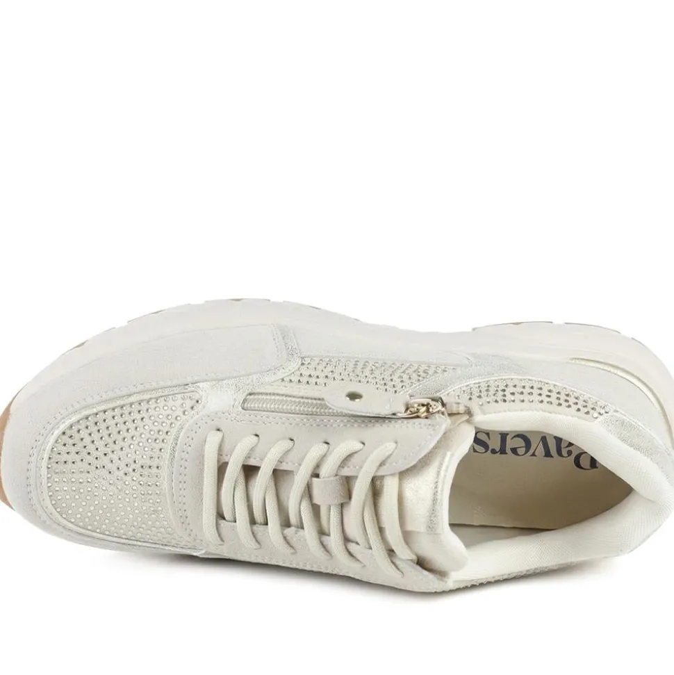 Casual Cushioned Zip & Lace Trainers - Beige