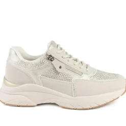 Casual Cushioned Zip & Lace Trainers - Beige