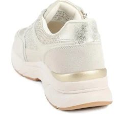 Casual Cushioned Zip & Lace Trainers - Beige