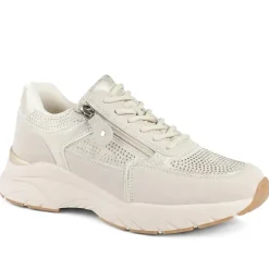 Casual Cushioned Zip & Lace Trainers - Beige