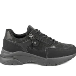 Casual Cushioned Zip & Lace Trainers - Black