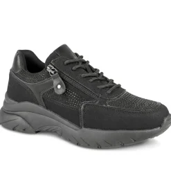 Casual Cushioned Zip & Lace Trainers - Black