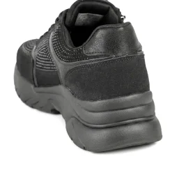 Casual Cushioned Zip & Lace Trainers - Black