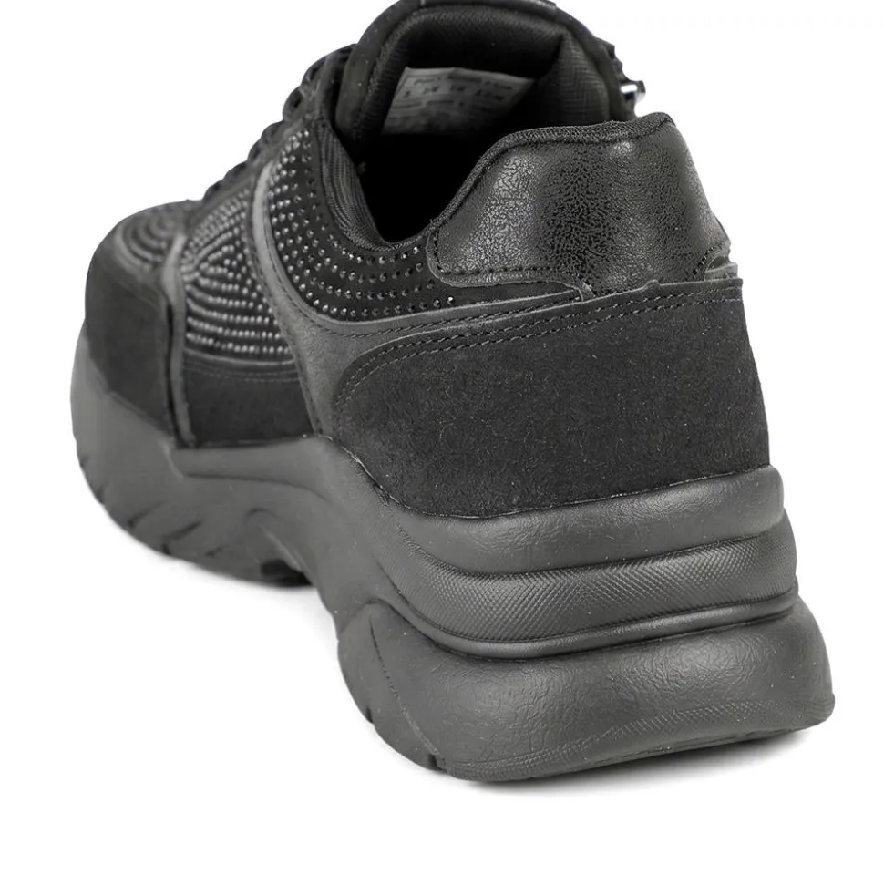 Casual Cushioned Zip & Lace Trainers - Black