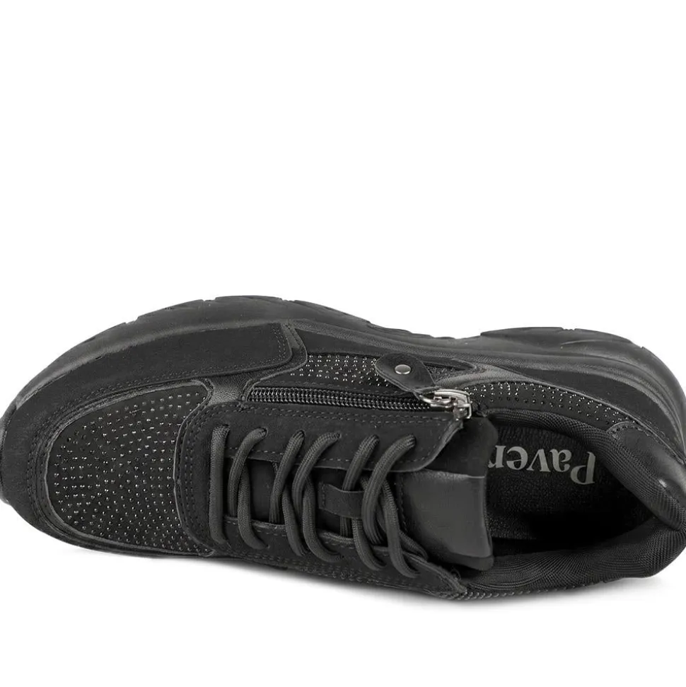 Casual Cushioned Zip & Lace Trainers - Black