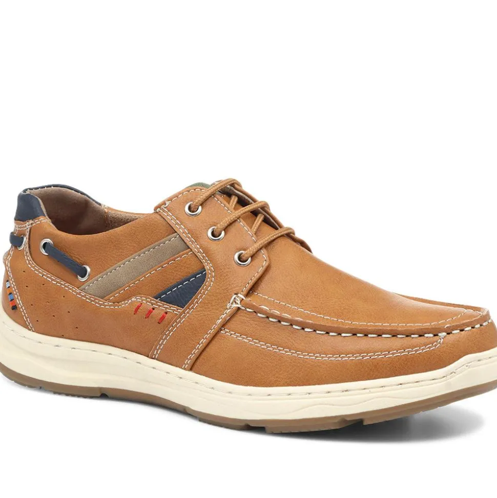 Casual Lace-Up Boat Shoe - Tan