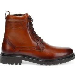 Casual Leather Ankle Boots - Dark Tan