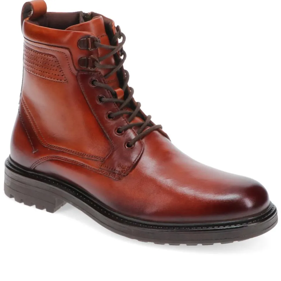 Casual Leather Ankle Boots - Dark Tan