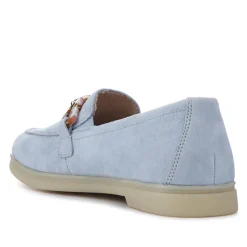 Casual Leather Heeled Loafers - Blue