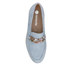 Casual Leather Heeled Loafers - Blue