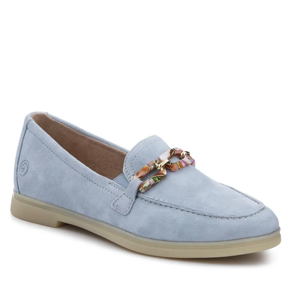 Casual Leather Heeled Loafers - Blue