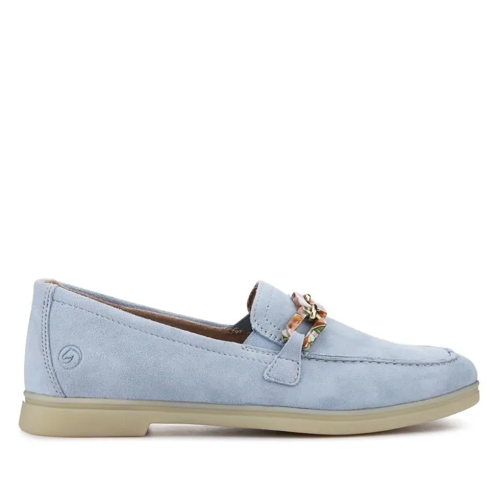 Casual Leather Heeled Loafers - Blue