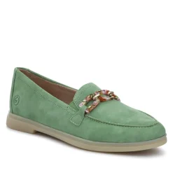 Casual Leather Heeled Loafers - Green