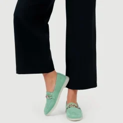 Casual Leather Heeled Loafers - Green