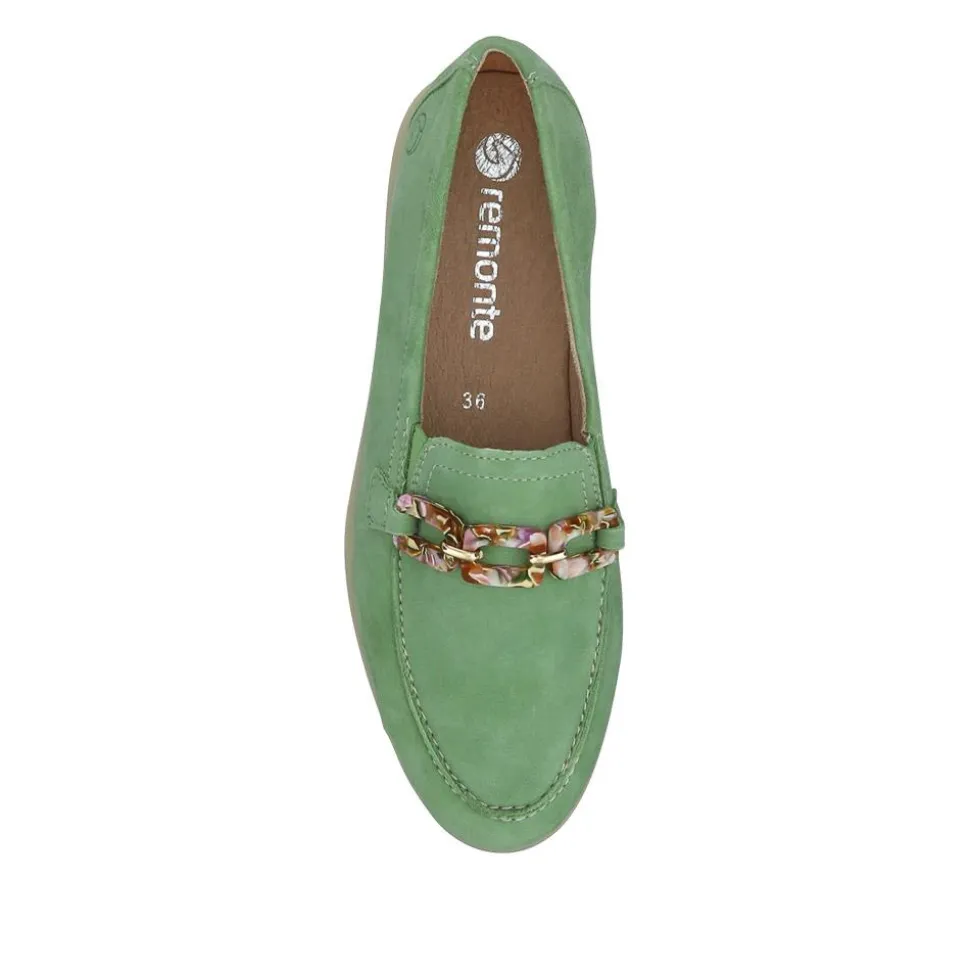 Casual Leather Heeled Loafers - Green