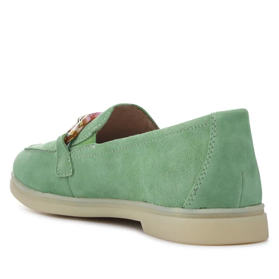 Casual Leather Heeled Loafers - Green
