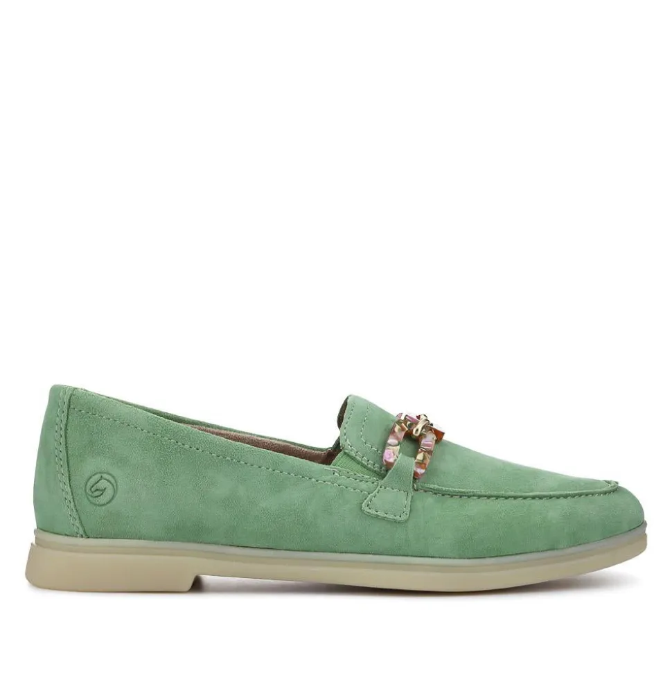 Casual Leather Heeled Loafers - Green