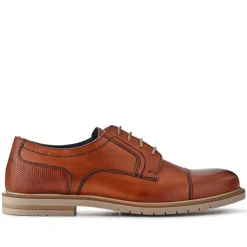 Casual Leather Lace-Up Shoes - Cognac