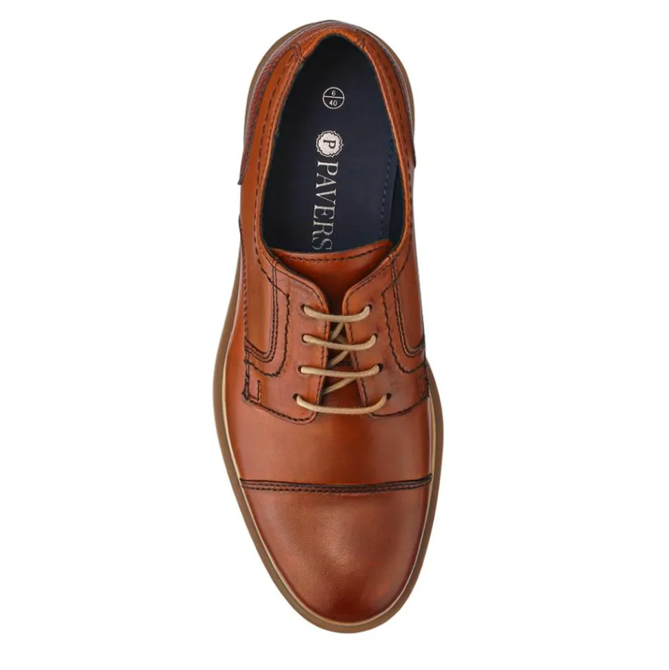 Casual Leather Lace-Up Shoes - Cognac