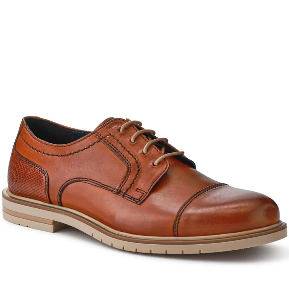 Casual Leather Lace-Up Shoes - Cognac