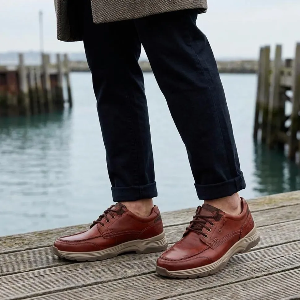 Casual Leather Lace-Up Shoes - Cognac