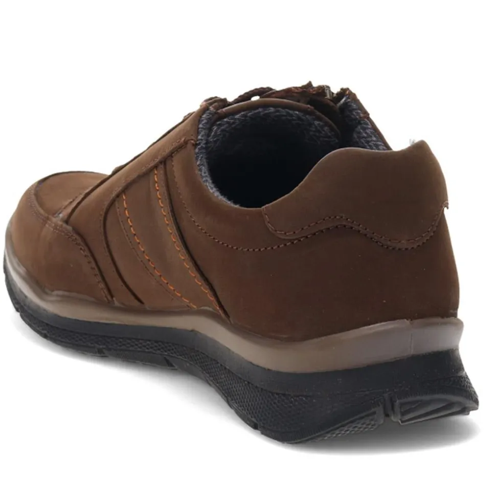 Casual Leather Lace-Up Trainers - Brown