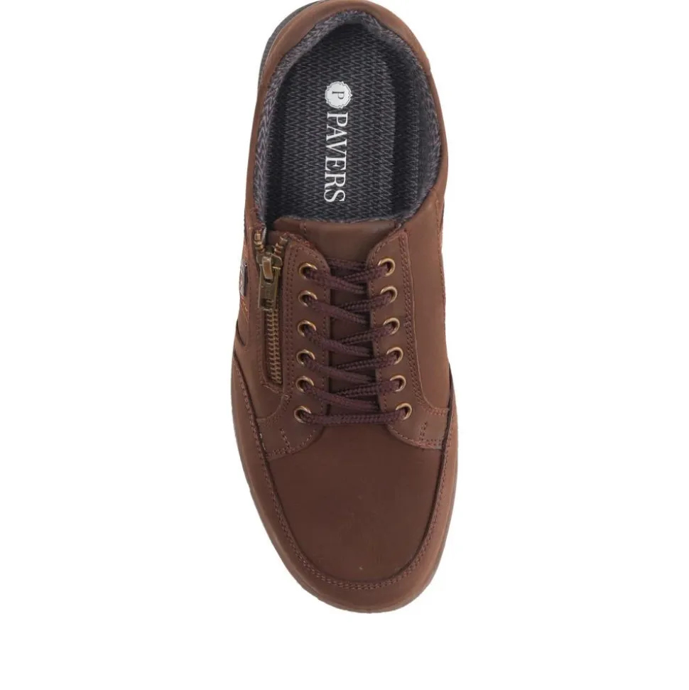 Casual Leather Lace-Up Trainers - Brown