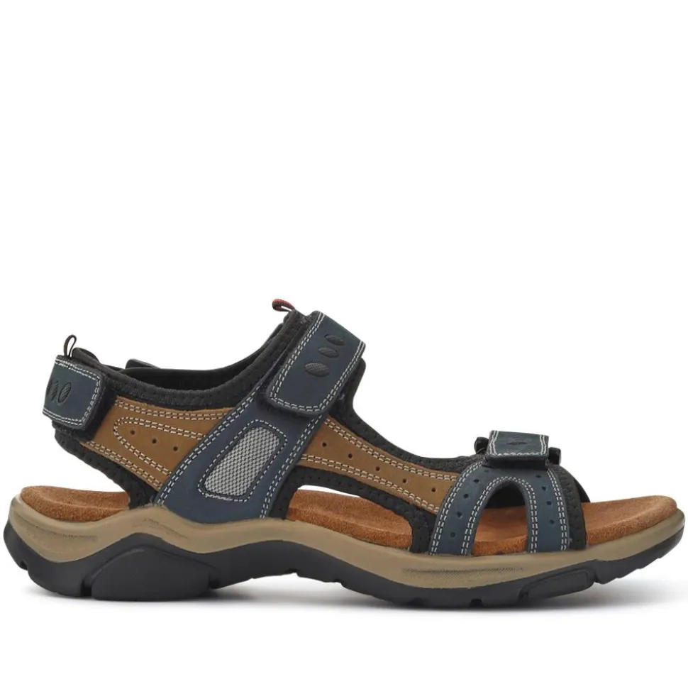 Casual Leather Sandals - Navy-Brown