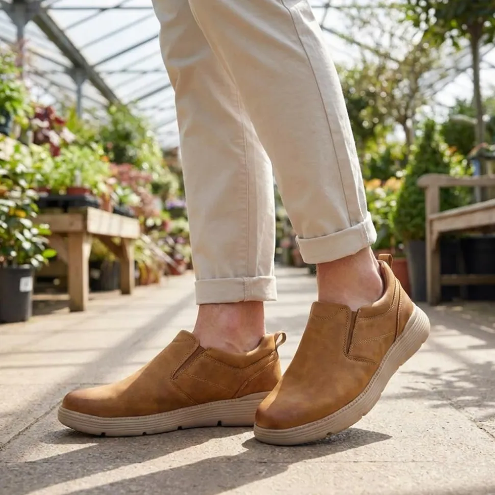 Casual Leather Slip-On Shoes - Tan