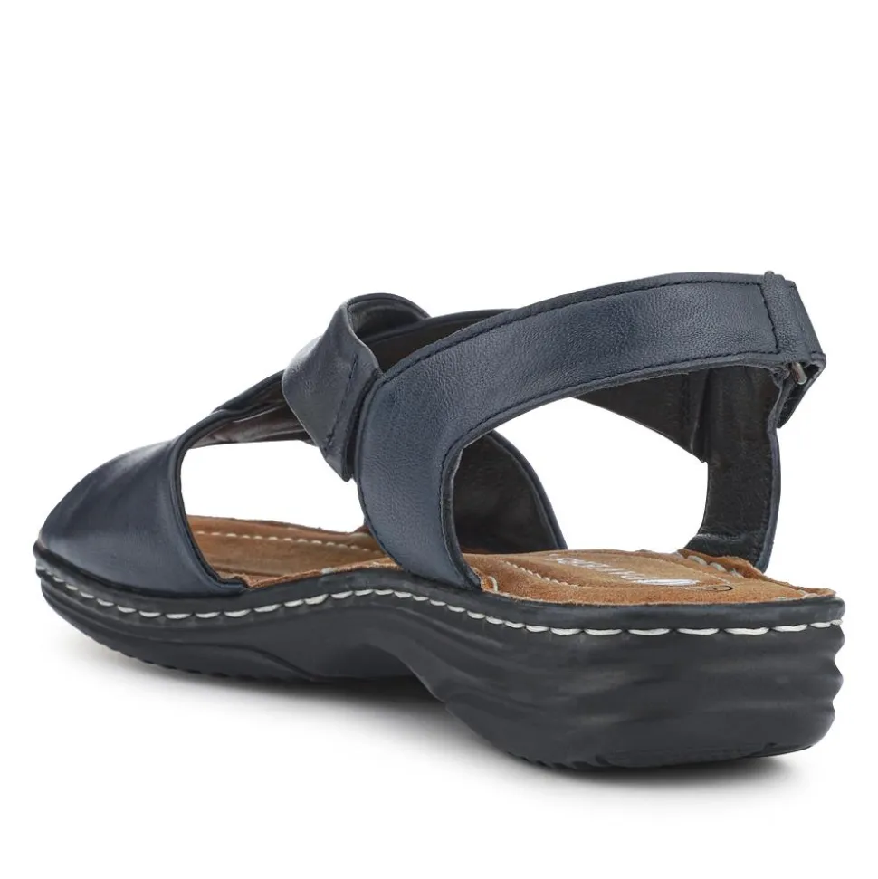 Casual Leather Touch-Fasten Sandals - Navy