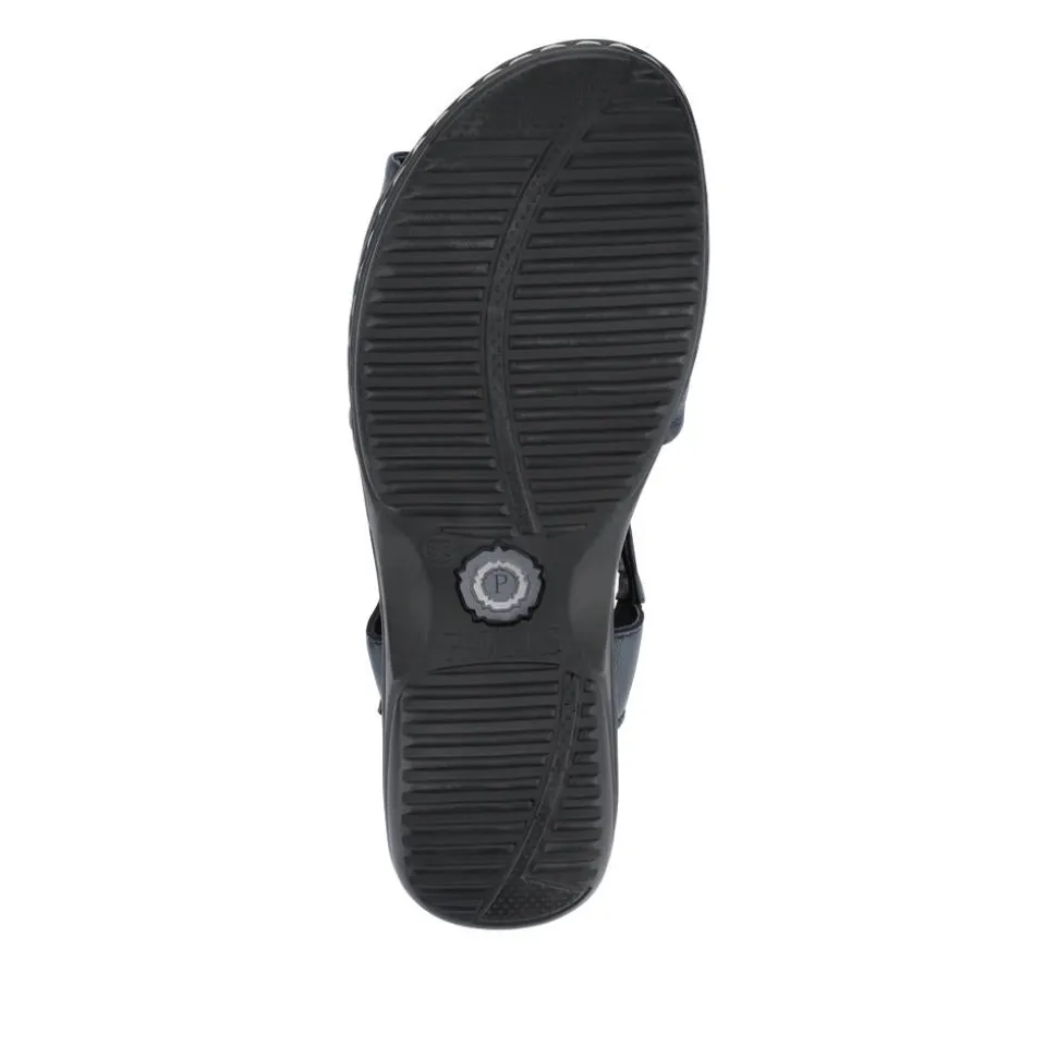 Casual Leather Touch-Fasten Sandals - Navy