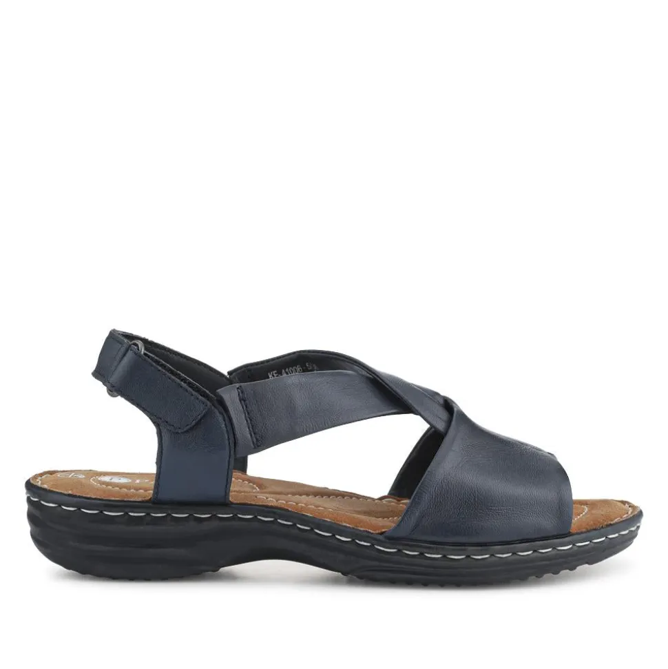 Casual Leather Touch-Fasten Sandals - Navy