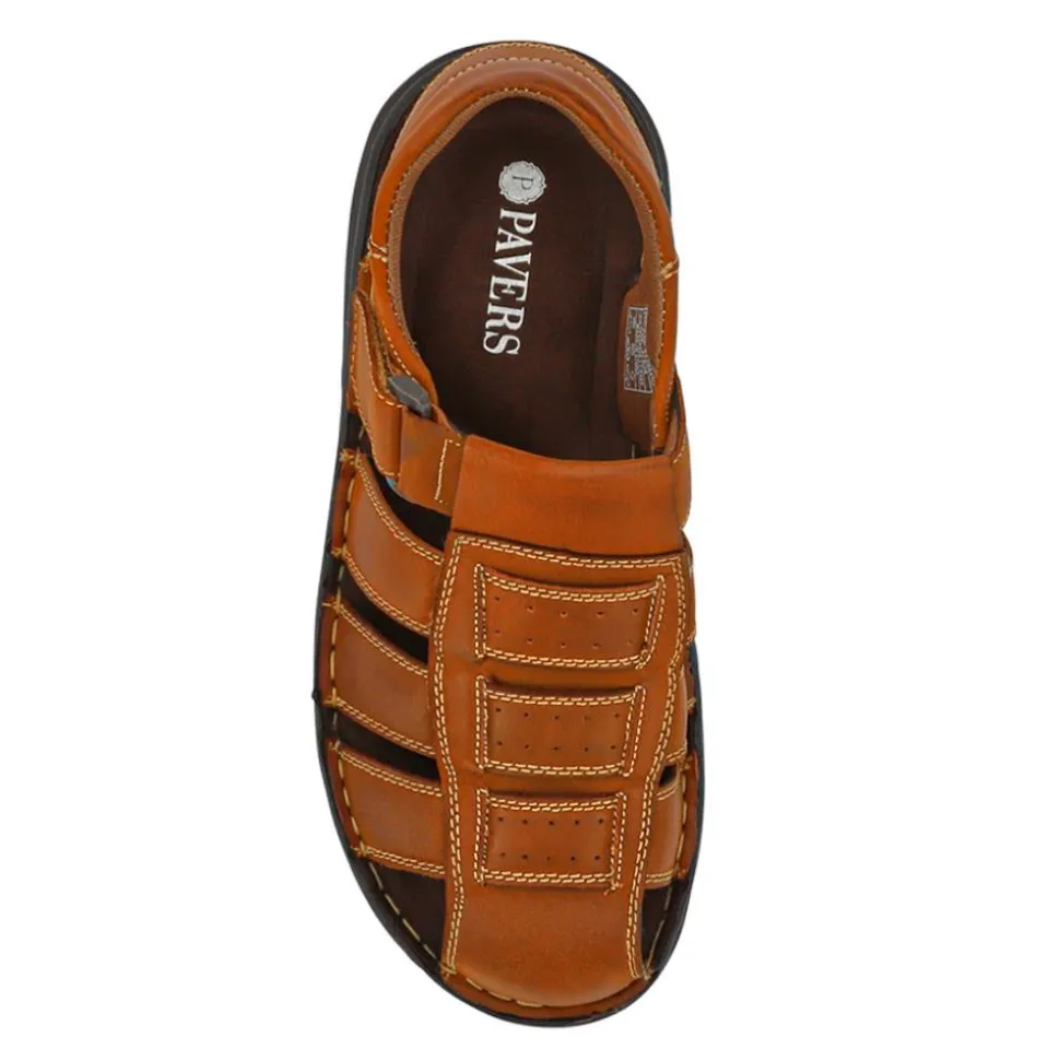 Casual Leather Touch-Fasten Sandals - Tan