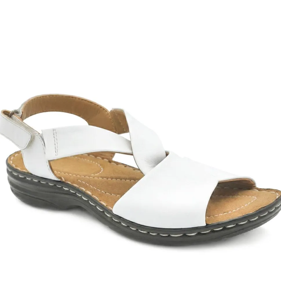 Casual Leather Touch-Fasten Sandals - White