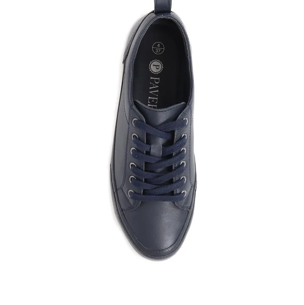 Casual Leather Trainers - Navy