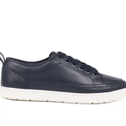 Casual Leather Trainers - Navy