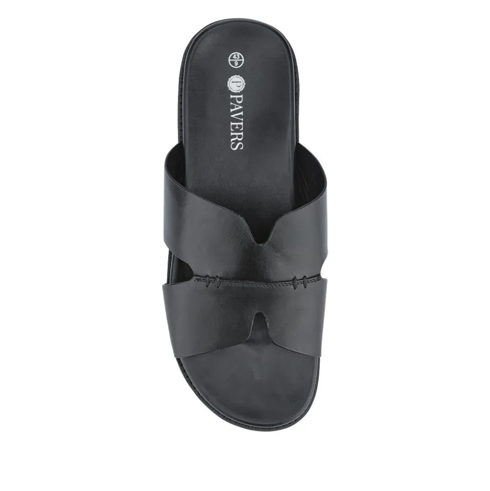 Casual Men's Leather Slide Sandals - Black