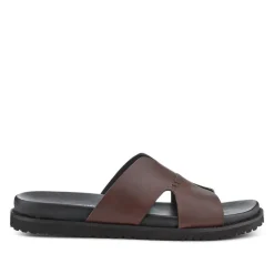 Casual Men's Leather Slide Sandals - Brown