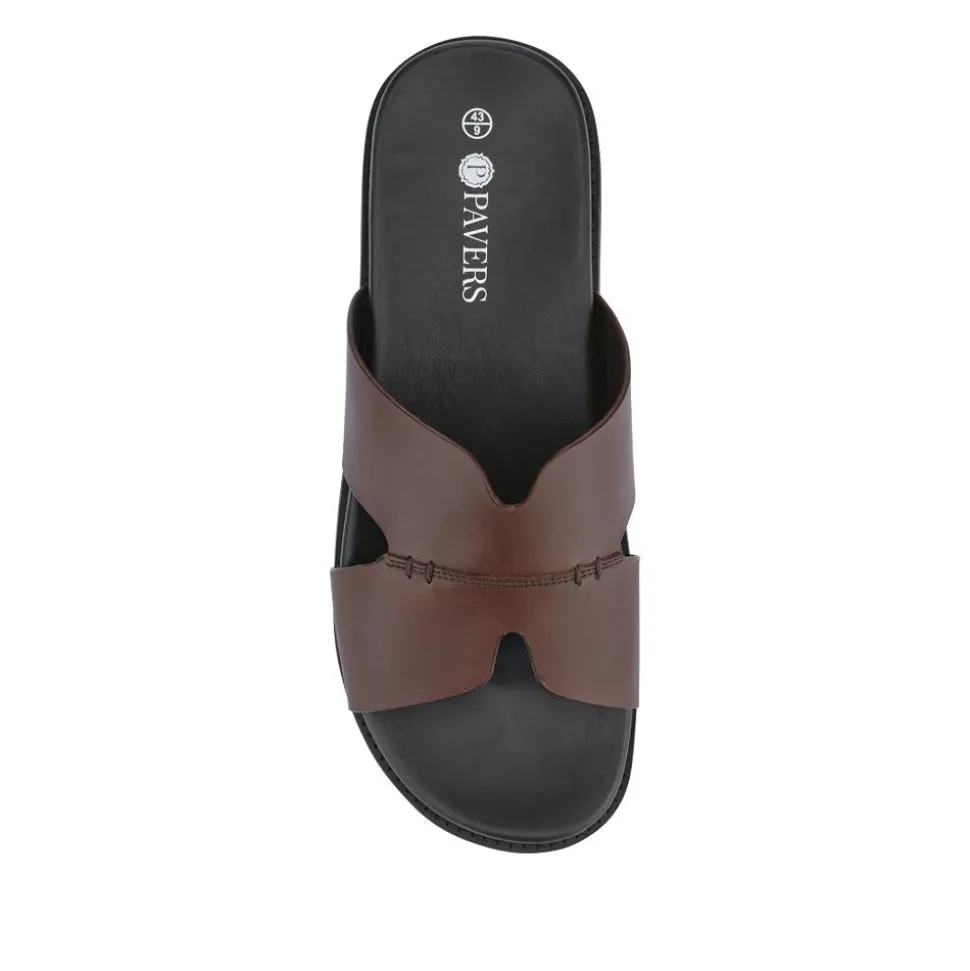 Casual Men's Leather Slide Sandals - Brown