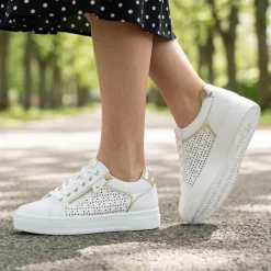 Casual Platform Trainers with Side Zip - White