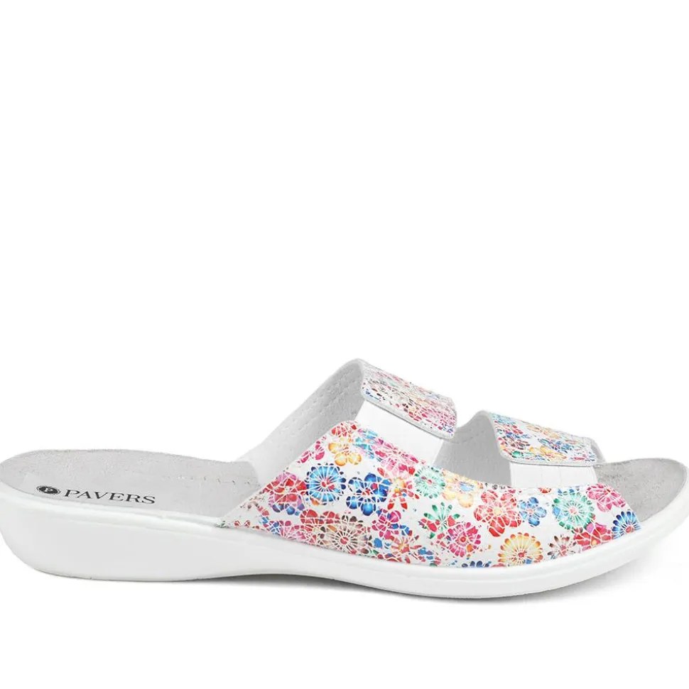 Casual Two-Strap Sandals - White Floral