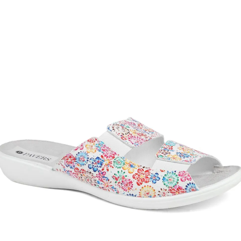 Casual Two-Strap Sandals - White Floral