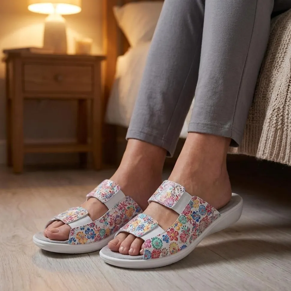 Casual Two-Strap Sandals - White Floral