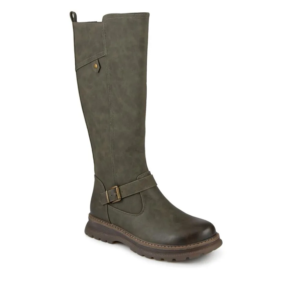 Casual Wedge Heel Long Boots - Khaki