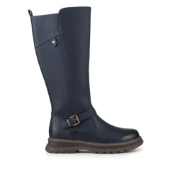 Casual Wedge Heel Long Boots - Navy