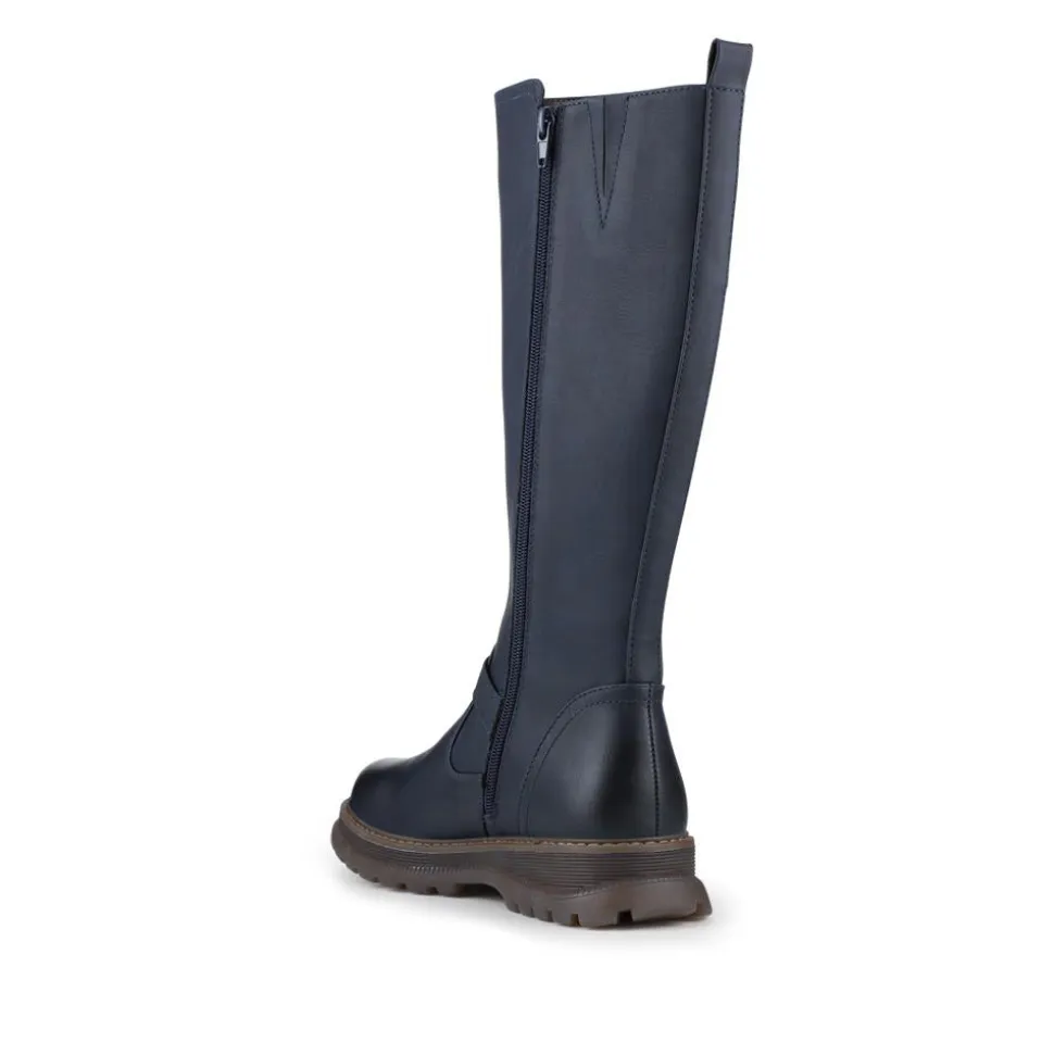 Casual Wedge Heel Long Boots - Navy