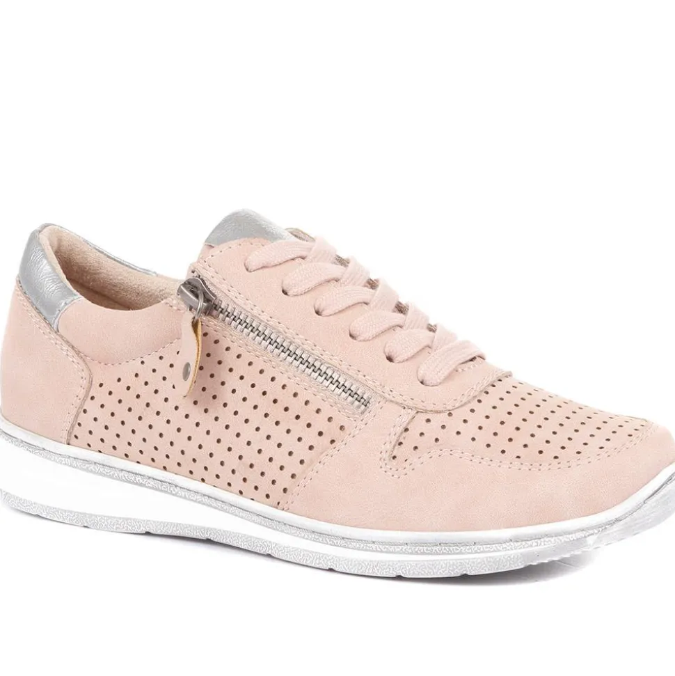 Casual Zip-Fasten Laced Trainers - Rose