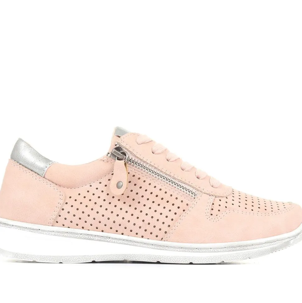 Casual Zip-Fasten Laced Trainers - Rose