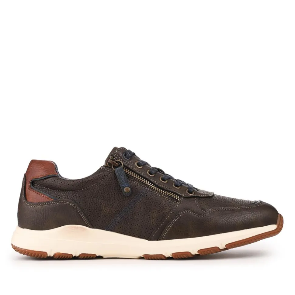 Casual Zip & Lace Faux Leather Trainers - Khaki